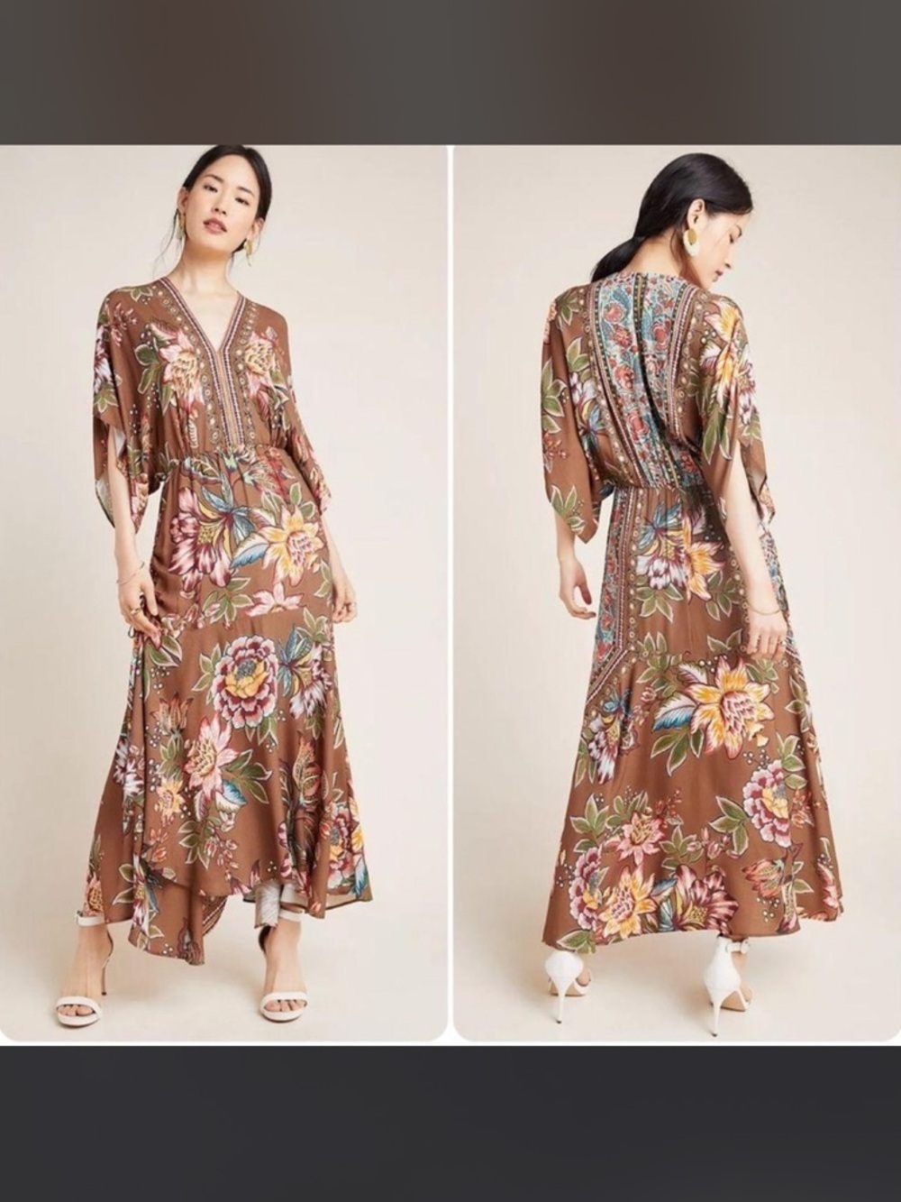 FARM Rio Brown Floral V-Neck Maxi Dress with Multicolor Blooms - Picture 13 of 16